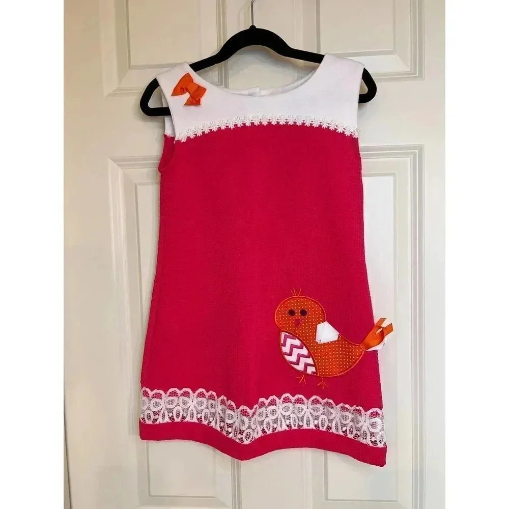 Emely Rose Easter pink dress with a chicken‎ and lace bottom dress size 7